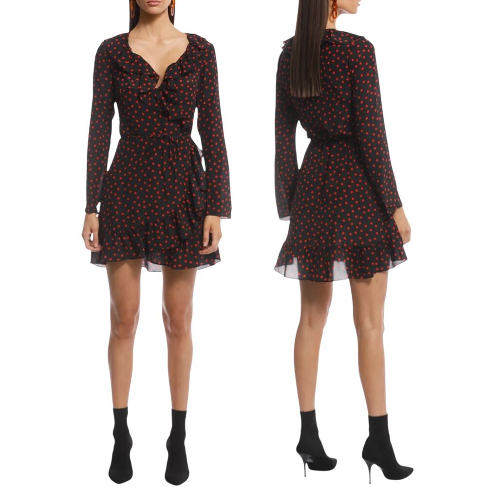 Realisation Par The Alexandra Mini Dress Polka Dot Italia Spot, Black Red Medium